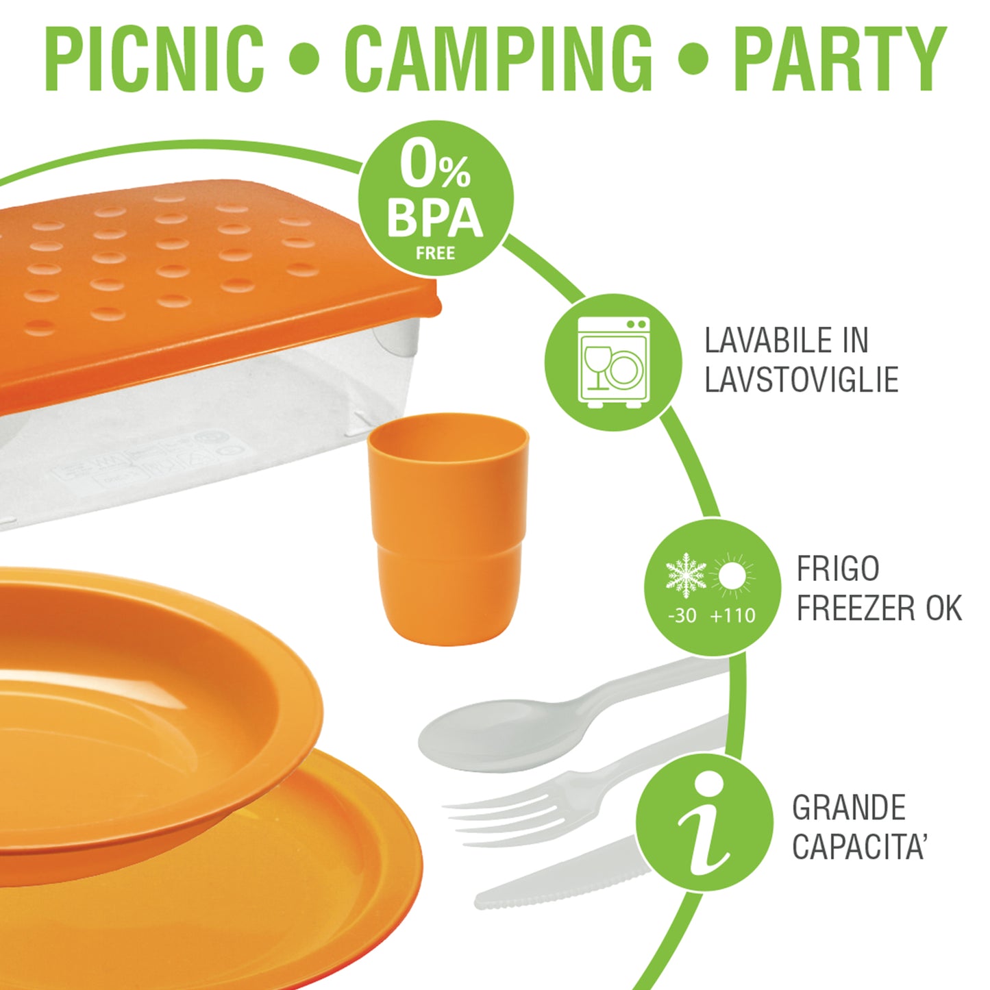 COSMOPLAST Set picnic stoviglie per 4 persone - 25 pezzi - riutilizzabile