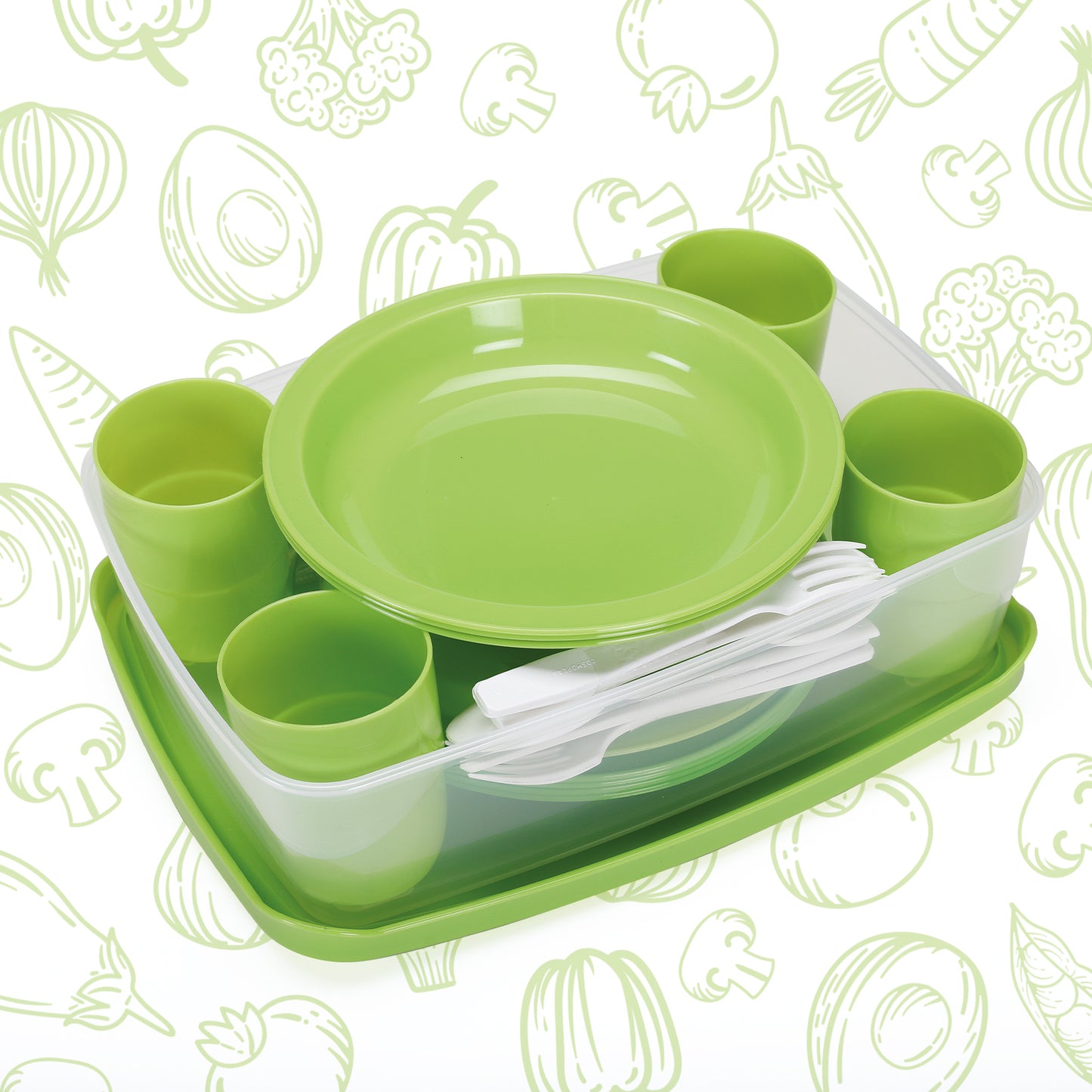 COSMOPLAST Set picnic stoviglie per 4 persone 25 pezzi riutilizzabile Originale