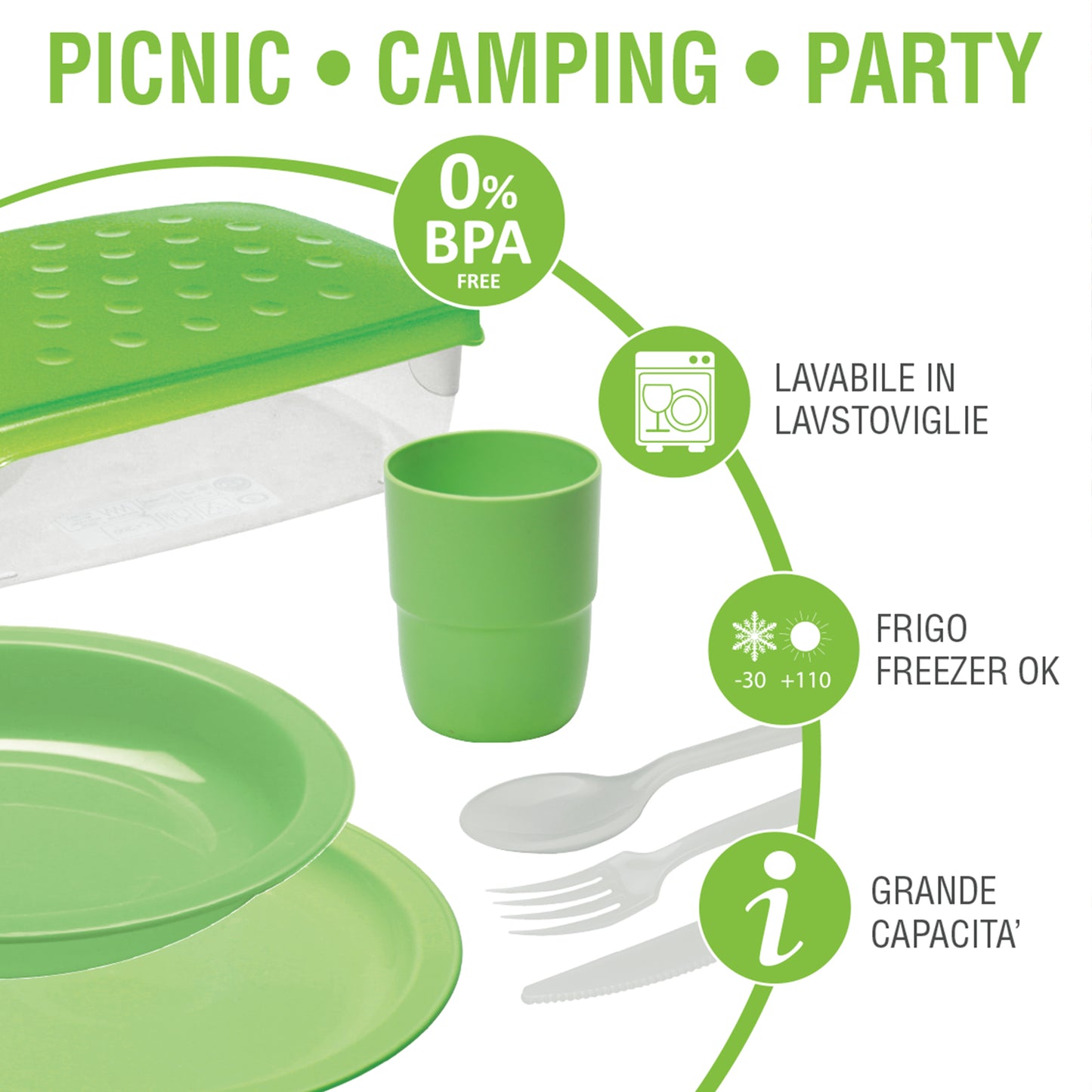 COSMOPLAST Set picnic stoviglie per 4 persone 25 pezzi riutilizzabile Originale