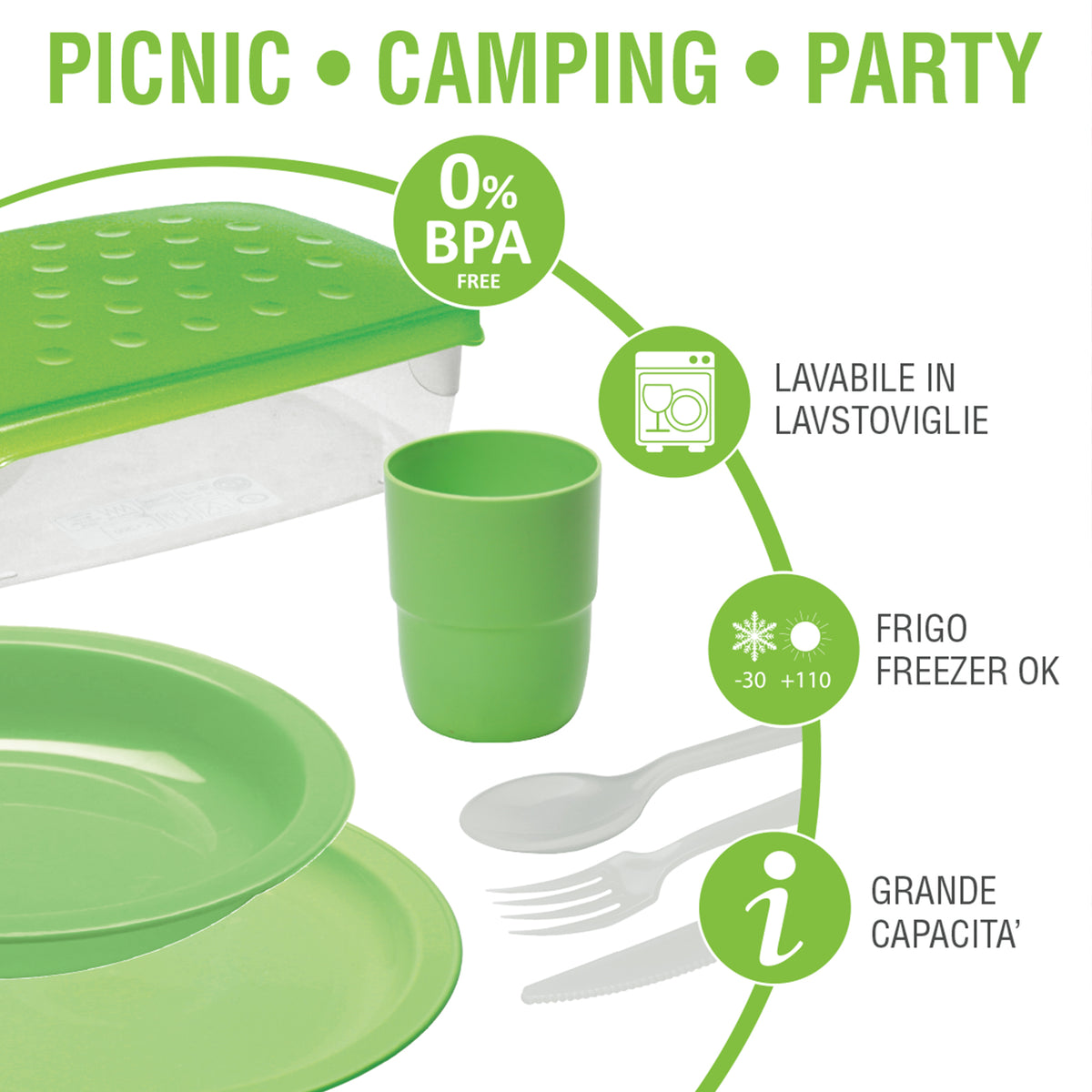 COSMOPLAST Set picnic stoviglie per 4 persone 25 pezzi riutilizzabile Originale
