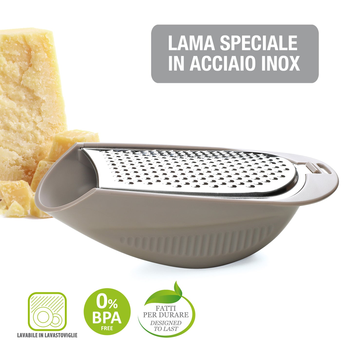 COSMOPLAST 8002953061048 Grattugia Formaggio Acciaio Inox, Inossidabile