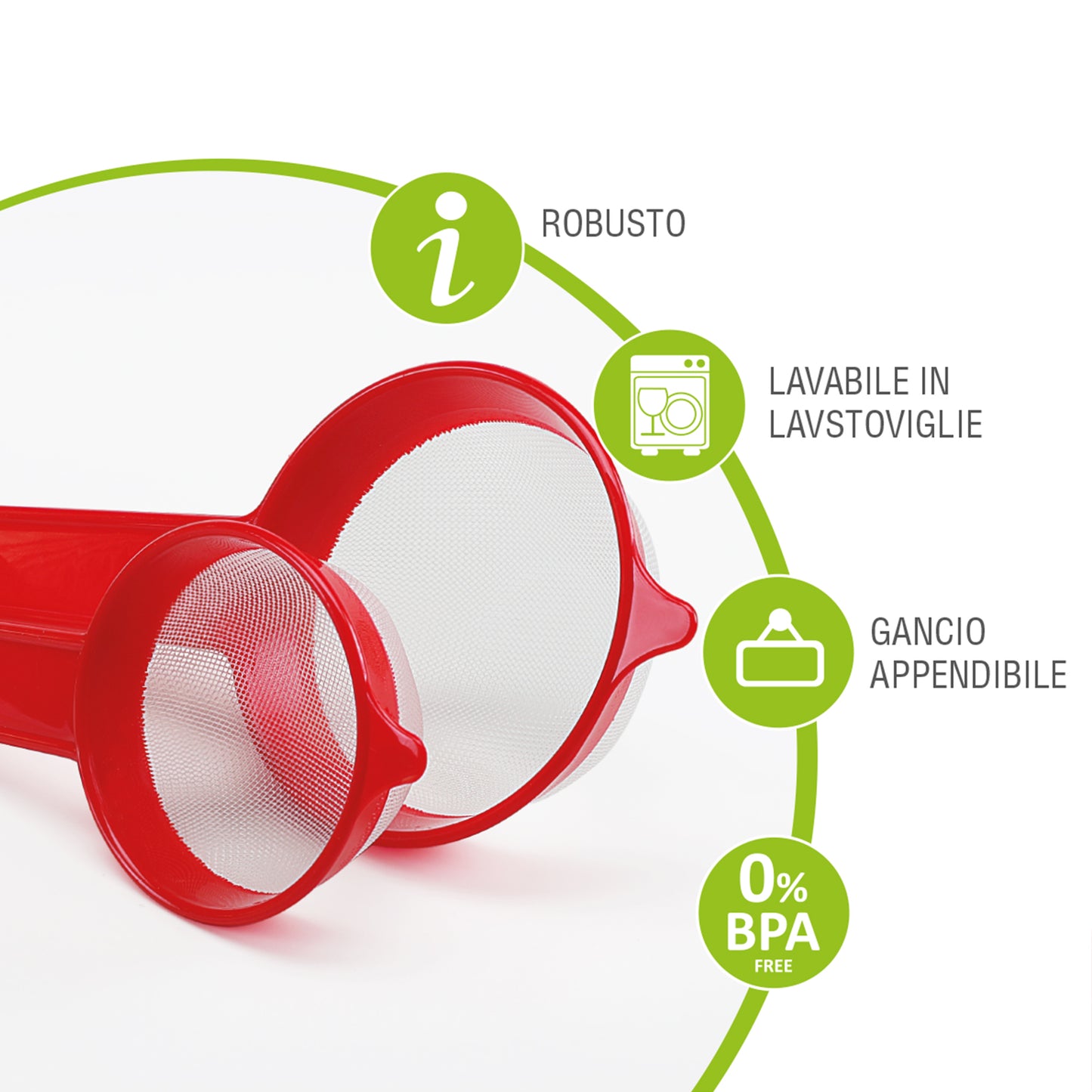 2 colini da cucina diametro 8 e 10 cm, rete fine in Nylon. 100% Made in Italy