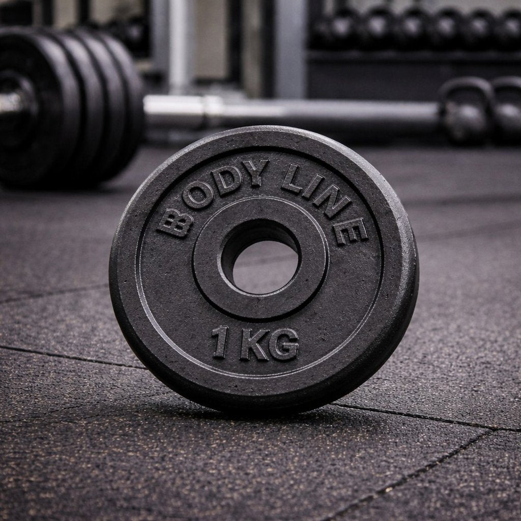 BODYLINE Disco in ghisa 1 kg per allenamento con bilanciere, manubrio