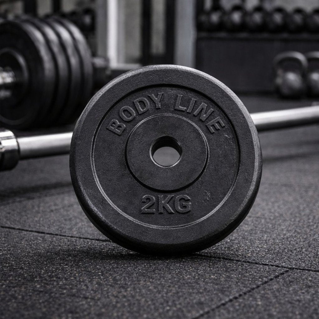 BODYLINE Disco in ghisa 2 kg per allenamento con bilanciere manubrio Auto