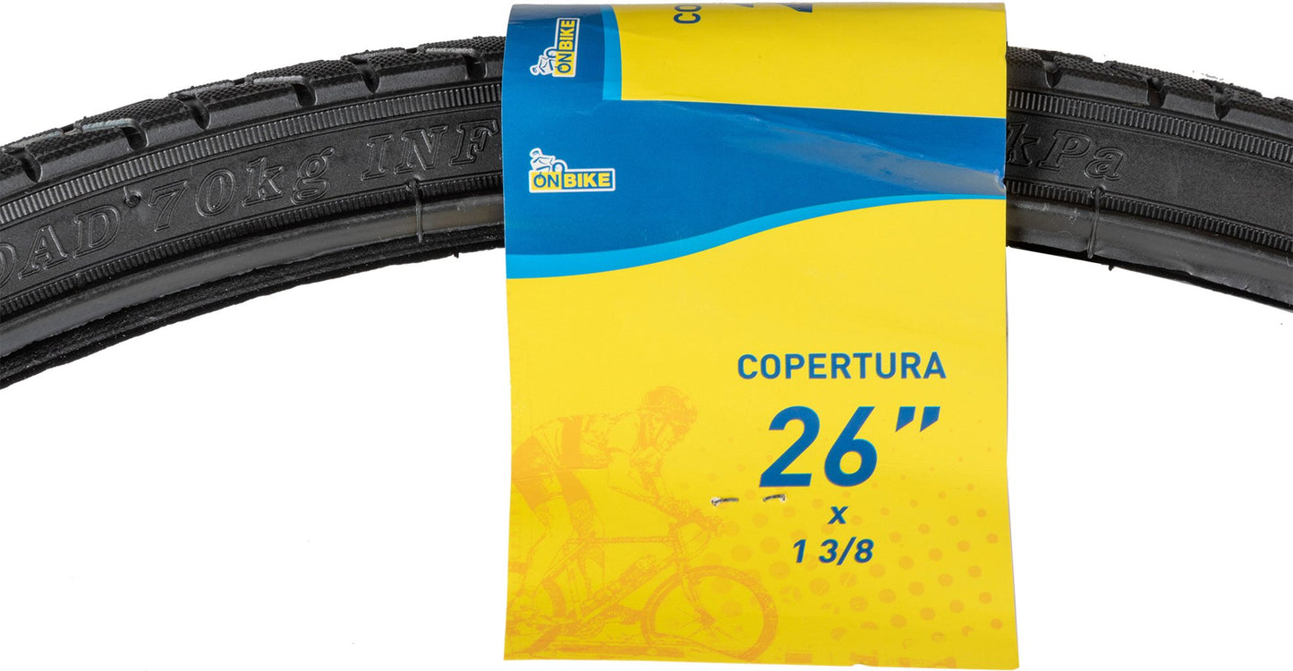 ON BIKE Copertura nera per ruota bici donna copertone 26 pollici x 1 3/8