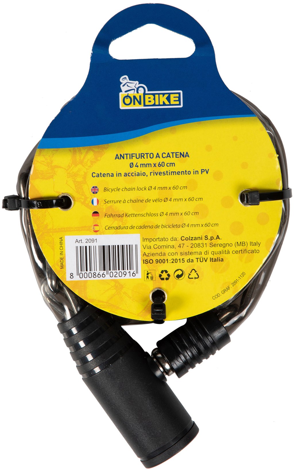 Antifurto a catena per bici 0,4x60cm con serratura in acciaio