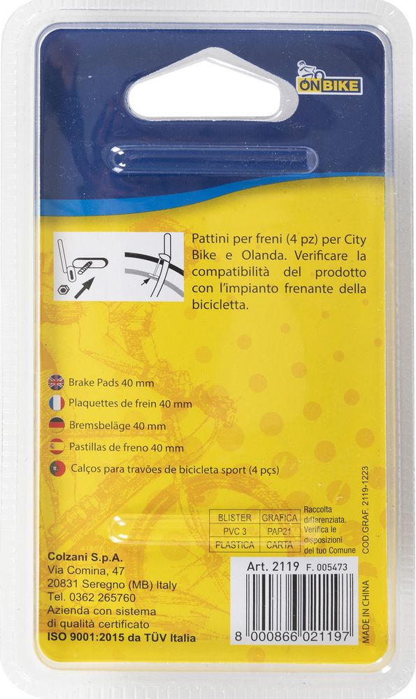 Pattini freni bici per city bike quattro pezzi 40mm