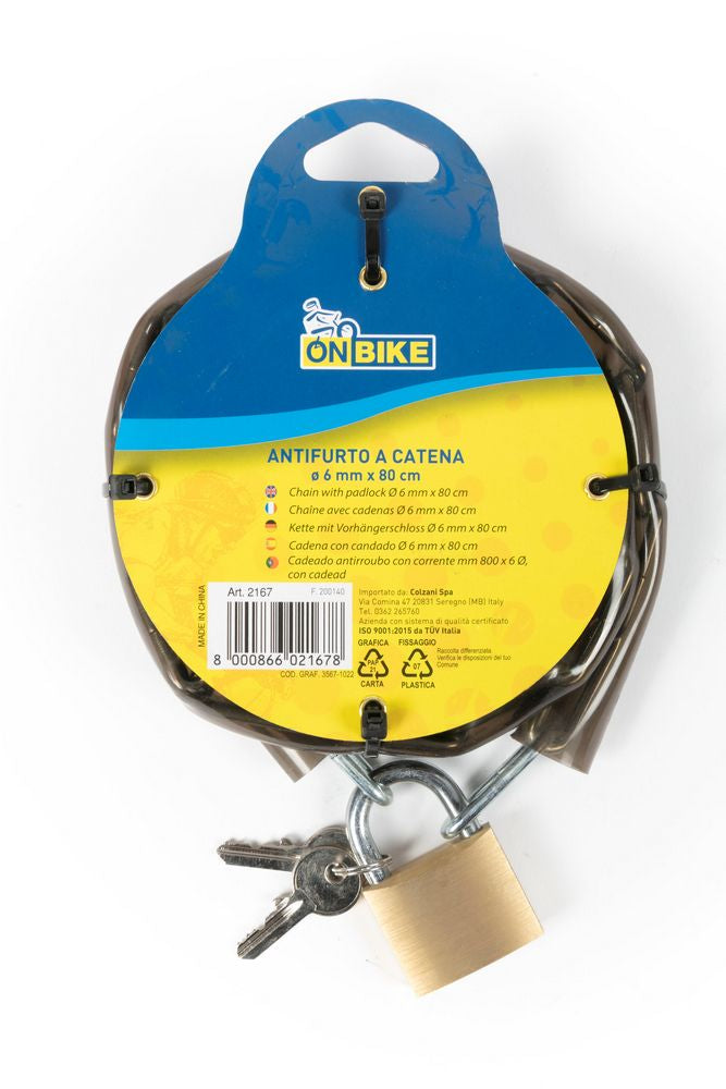 On Bike Antifurto a Catena 0,6x80cm  Sicuro, Compatto, con Serratura Antiscasso