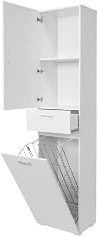 King Home ARMADIO 1ANTA+1CASSETTO C/CESTELLO PORTABIANCHERIA 45x32x195h cm bianco