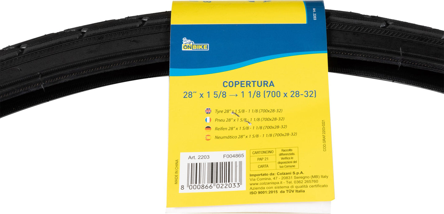 ON BIKE Copertura nera ruota bici adulto 28 pollici x 1 5/8-1 1/8 (700x28-32c)