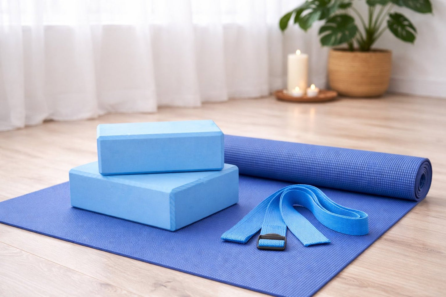 Set Yoga Completo con Materassino, Cinghie e Blocchi per Allenamento e Relax