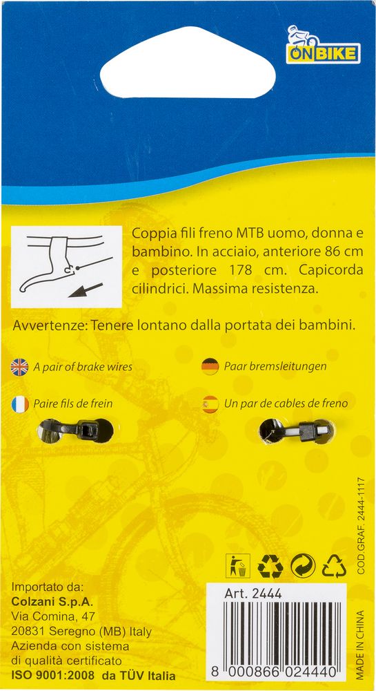Coppia fili freno anteriore e posteriore per bici MTB