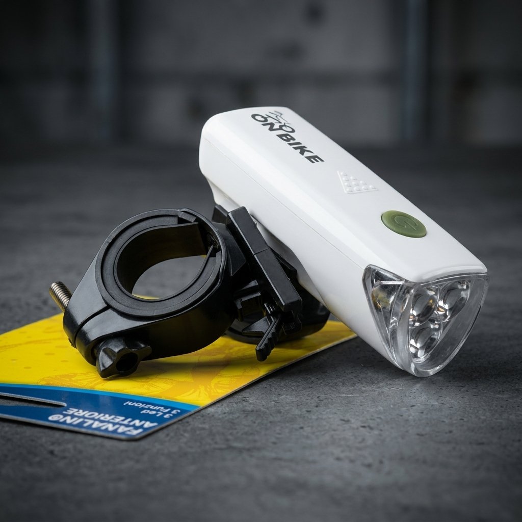 ON BIKE Fanale Per Ciclo E MTB Anteriore Bianco Al Manubrio Bici 3 LED Auto