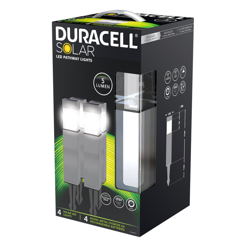 DURACELL LAMPADE SOLARI LED SQUARE 5lm INOX 4PZ