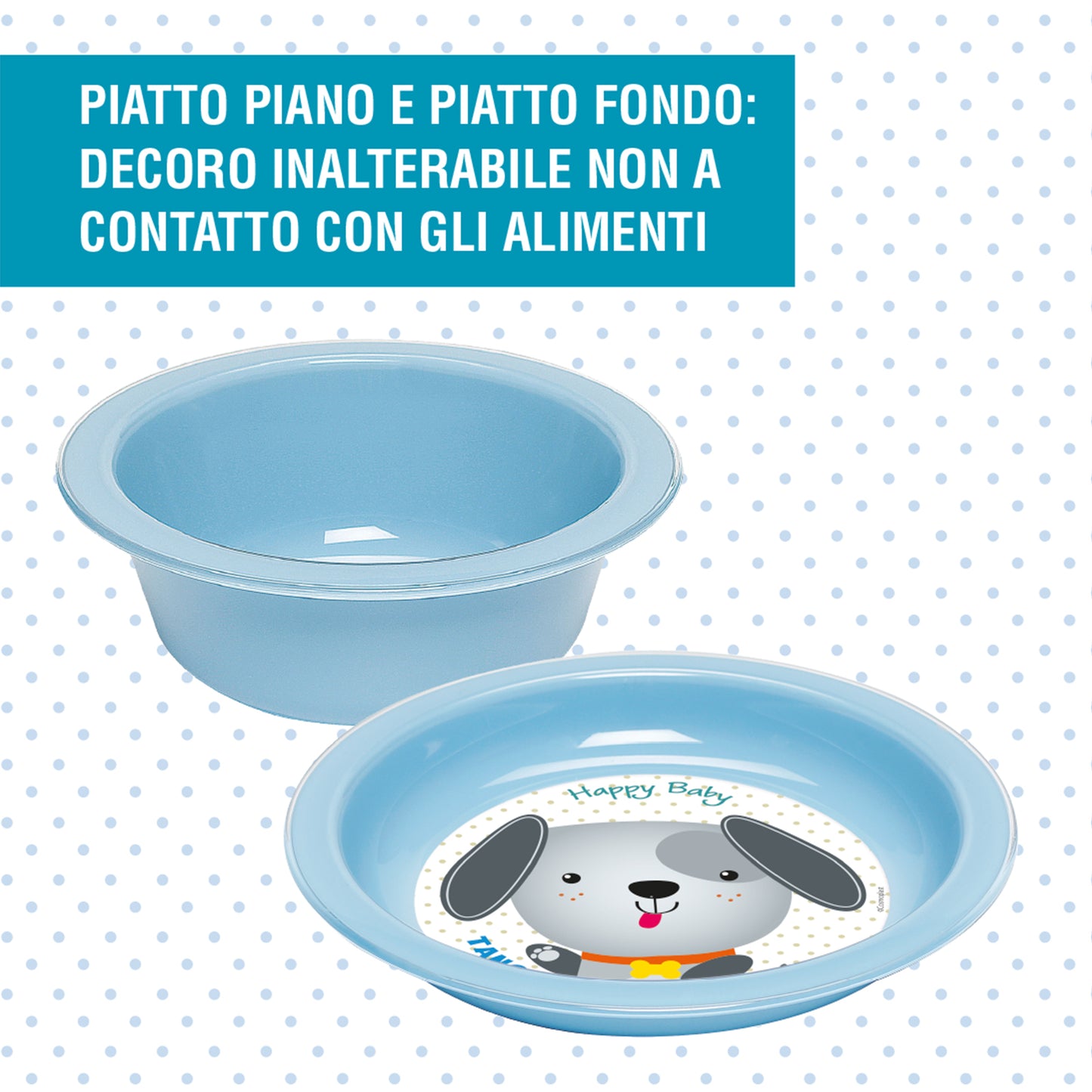 Set Pappa 4 Pezzi - Cagnolino Tango - colore azzurro. 0% BPA. 100% Made in Italy