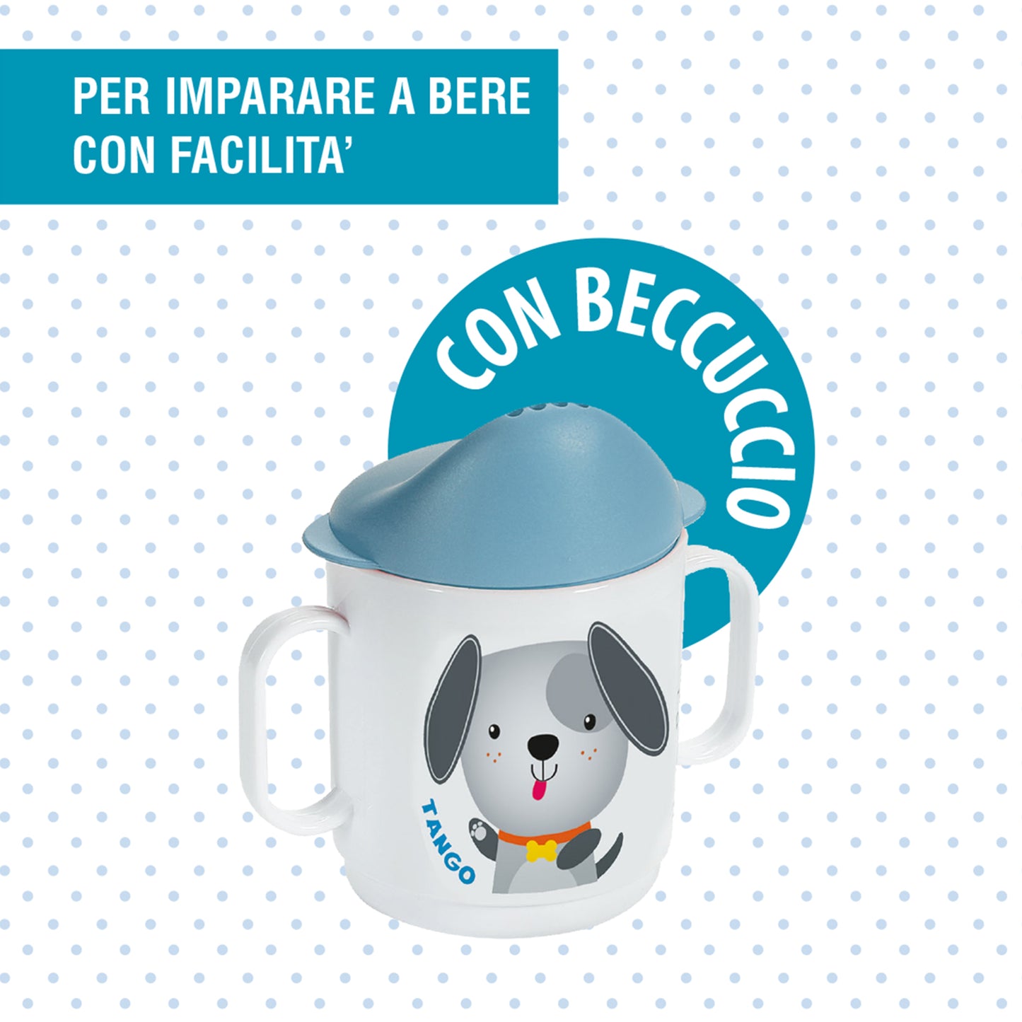 Set Pappa 4 Pezzi - Cagnolino Tango - colore azzurro. 0% BPA. 100% Made in Italy