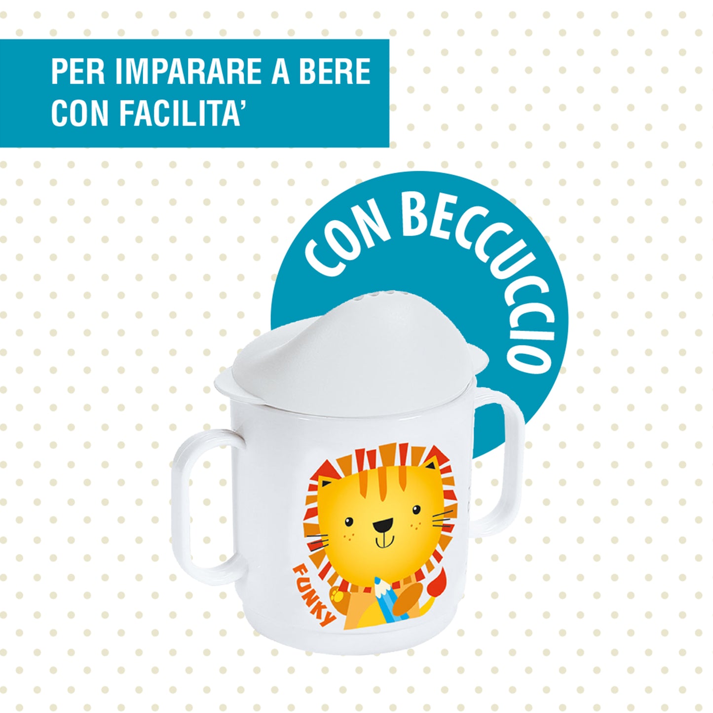 COSMOPLAST Set Pappa 4 Pezzi - Leoncino Funky - colore bianco. 0% BPA. 100%