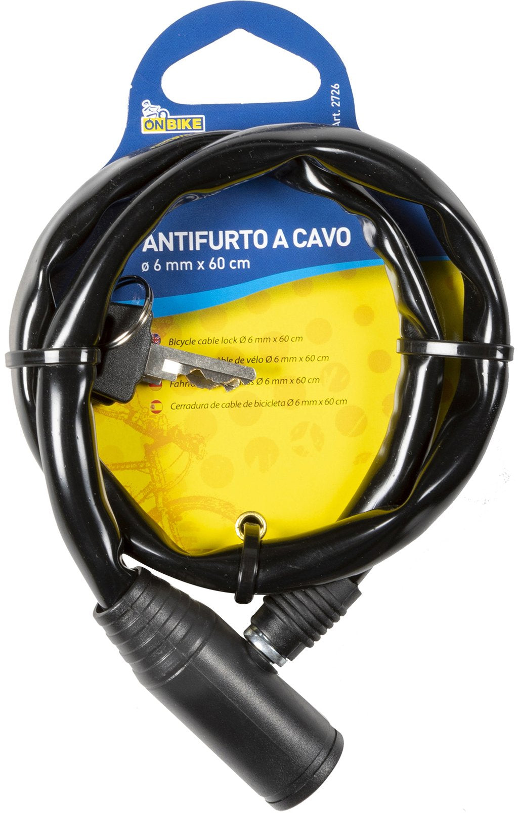 ON BIKE Antifurto a cavo per bici 0,6x60cm con serratura in lega di zinco