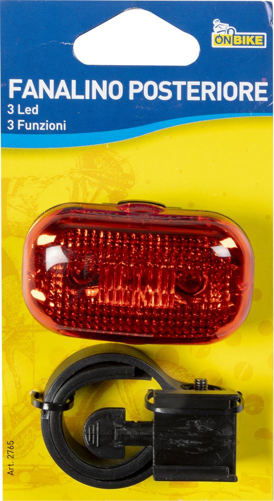 Fanale posteriore bici tre LED rossi aggancio al telaio