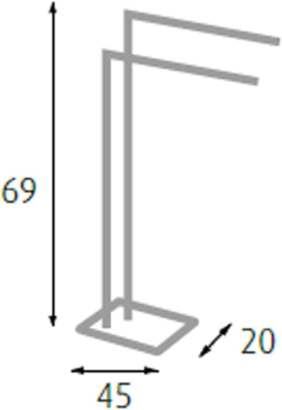 King Home PIANTANA PORTASCIUGAMANI 2 BRACCI in acciaio, base in vetro temperato nera 45x20x69h cm