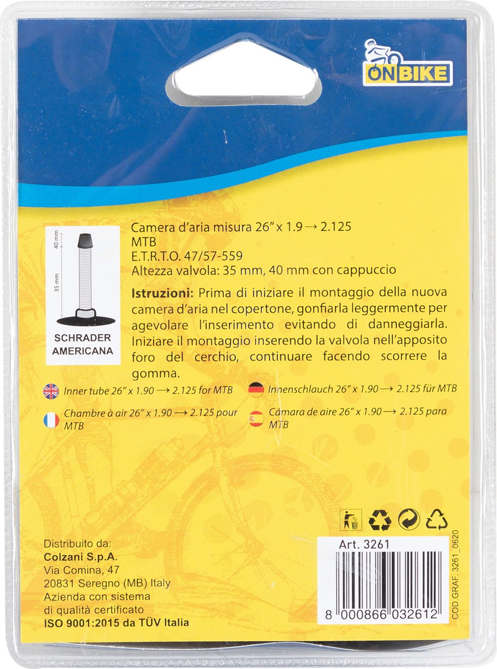 ON BIKE Camera D'Aria MTB 26" Schrader Resistente
