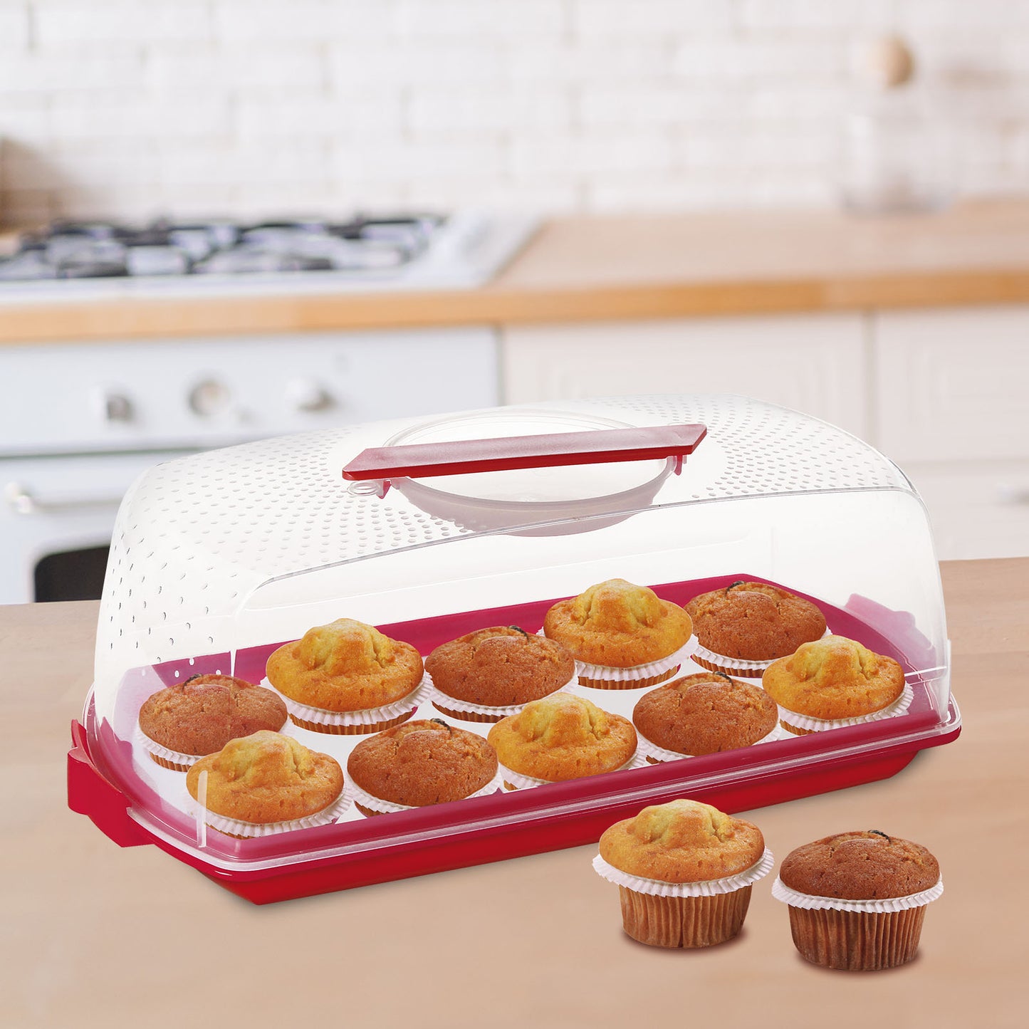 Cosmoplast Porta Dolci, Porta Torte, Plumcake, Brioches. Salvaspazio. Con inserto rimovibile per Muffin. Da Trasporto. 100% Made in Italy