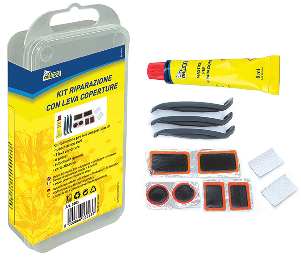 ON BIKE Kit Riparazione Ruote Bici Completo Con Mastice E Toppe