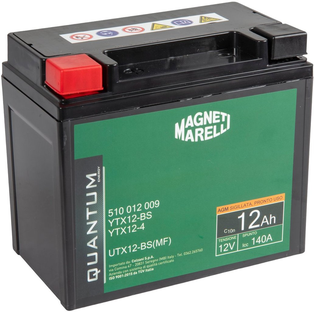 QUANTUM ENERGY Magneti Marelli Batteria 12Ah AGM 140A Moto Originale Resistente