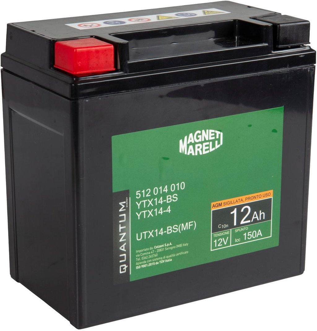 QUANTUM ENERGY Magneti Marelli Batteria 12Ah AGM 150A Moto Originale Resistente
