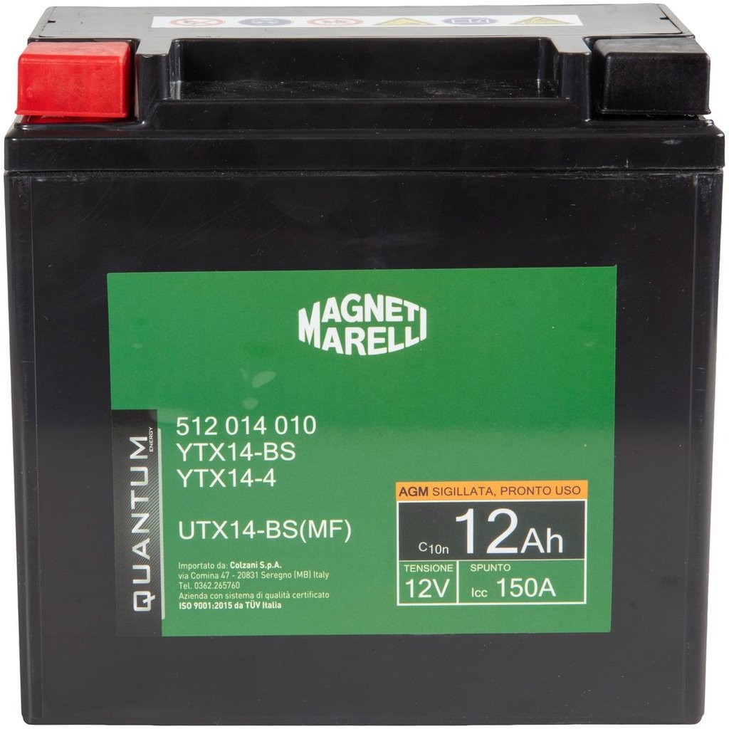 QUANTUM ENERGY Magneti Marelli Batteria 12Ah AGM 150A Moto Originale Resistente