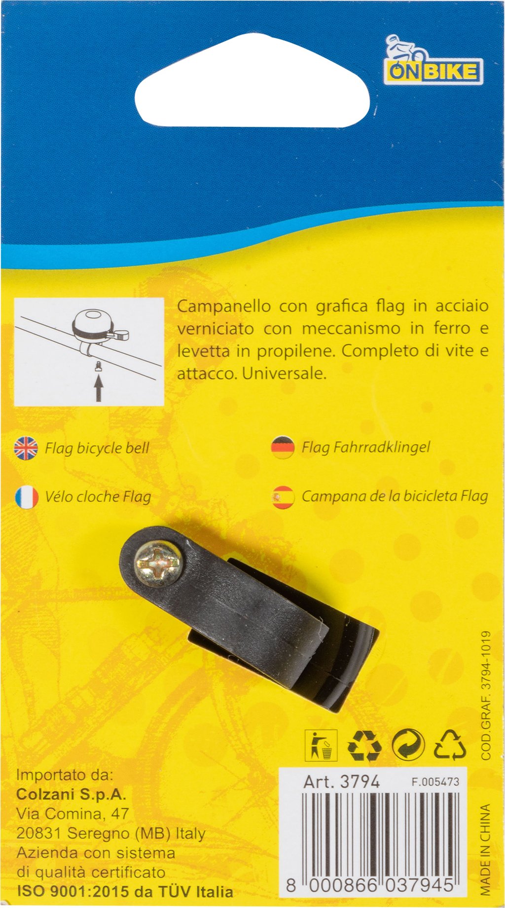 ON BIKE Campanello bici universale acciaio verniciato con bandiere