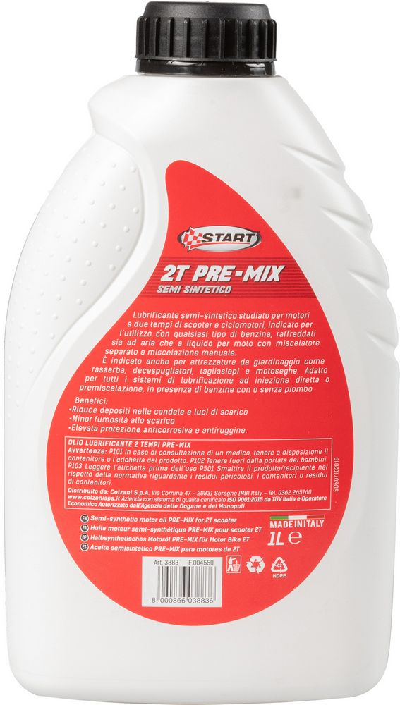 Olio Sintetico 2T Pre-Mix 1L  Massima Protezione per Moto e Scooter