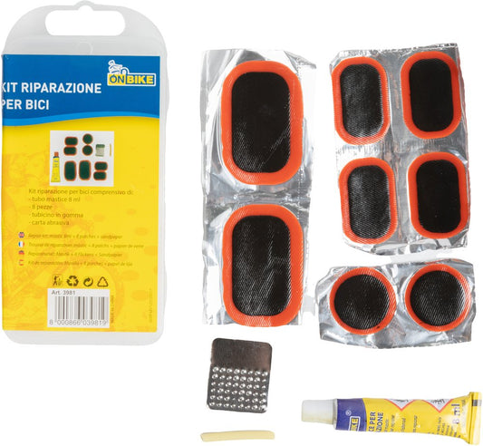 Kit riparazione rapida per ruote bici con otto pezze e scatola