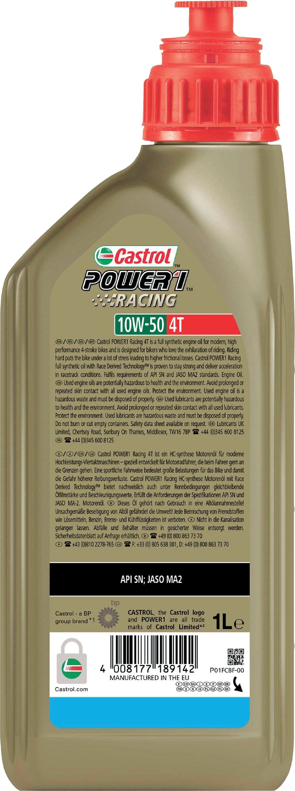 Castrol Power Ultimate 10W-50 4T 1L Sintetico Olio Motore Lubrificante Moto