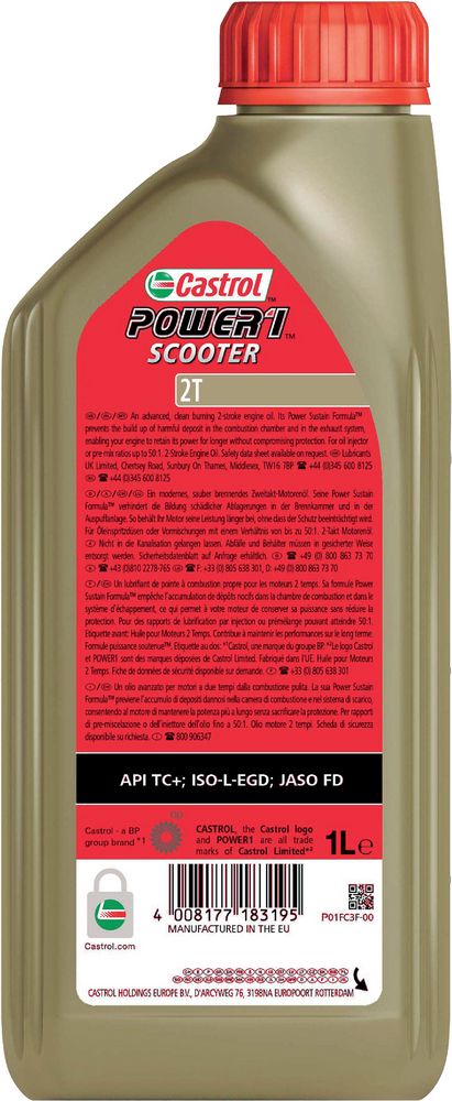 Castrol Power 2T API TC JASO FD 1L Semisintetico Olio Motore Lubrificante Moto