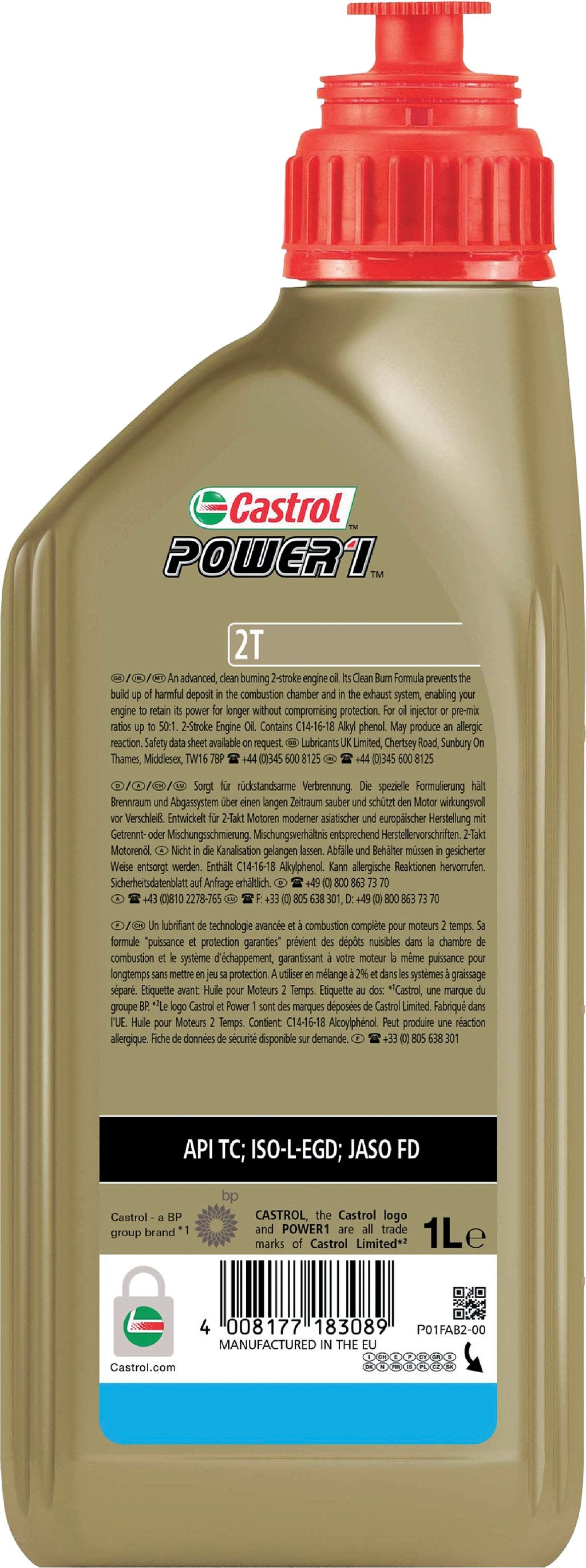 Castrol Power 1 2T API TC JASO FD 1L Semisintetico Olio Motore Lubrificante Moto