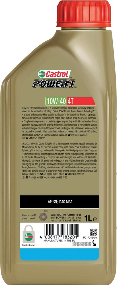 CASTROL Olio lubrificante motore moto 4T Power 1 10W40 1L semisintetico