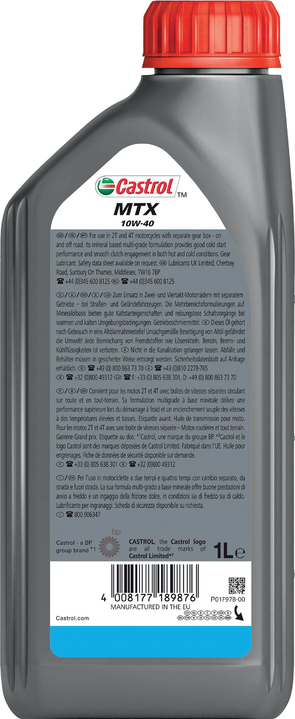 Olio lubrificante minerale motore moto MTX 10W40 1L Oil