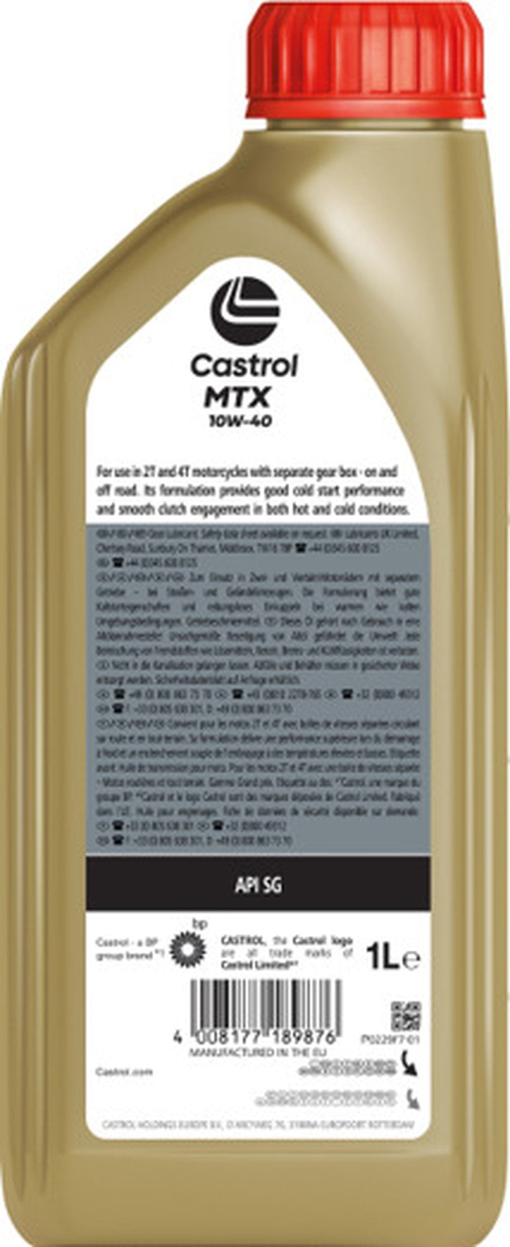 Castrol MTX 10W-40 API SE 2T 1L Semisintetico Olio Motore Lubrificante Moto