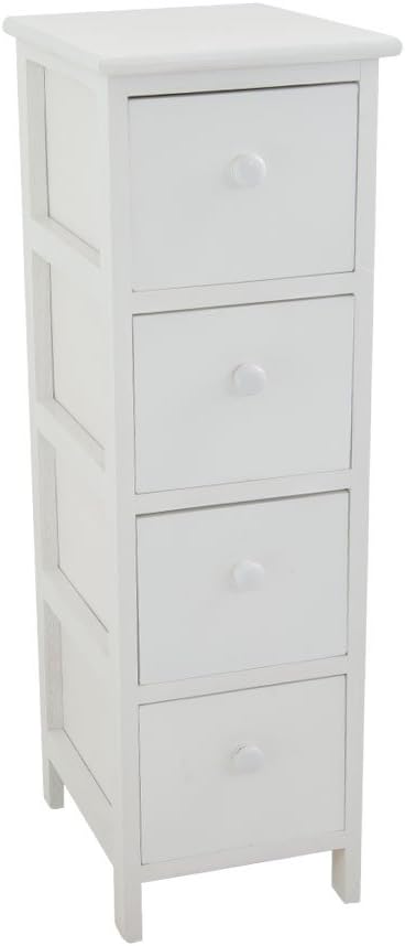 King Home Cassettiera Piccola In Legno di Paulownia 26x32x81h cm 4 Cassetti bianca
