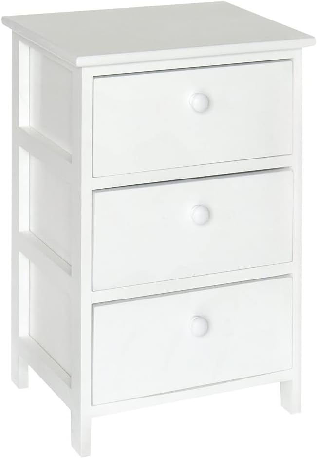King Home Cassettiera In Legno di Paulownia 40x29x58h cm 3 Cassetti bianca