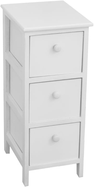 King Home Cassettiera Piccola In Legno di Paulownia 26x32x63h cm 3 Cassetti bianca