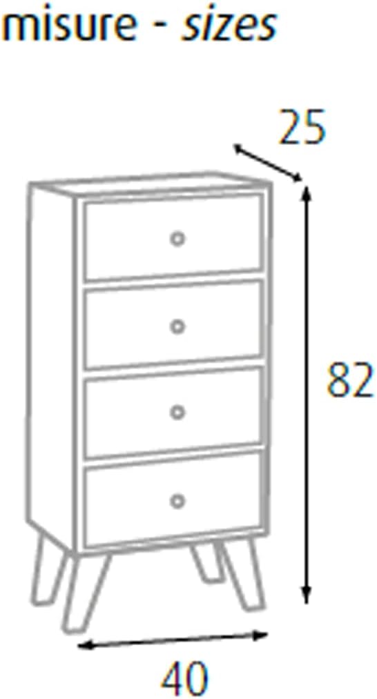 King Home Mobiletto In Legno Di Paulownia 40x25x82h cm 4 Cassetti