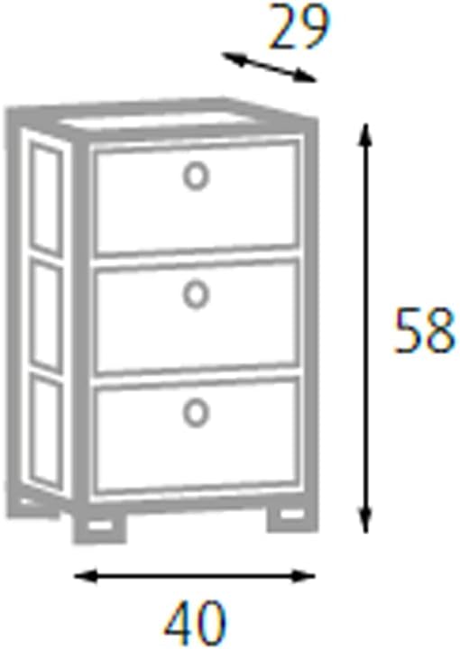 King Home Cassettiera In Legno di Paulownia 40x29x58h cm 3 Cassetti bianca C/Bottoni Colorati