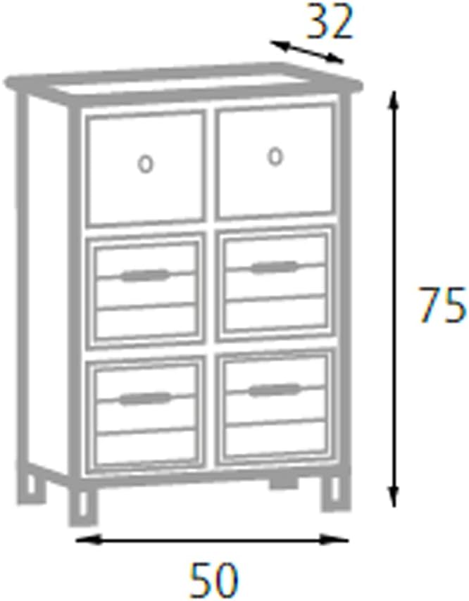 King Home Cassettiera In Legno di Paulownia 50x32x75h cm 6 Cassetti Bianca