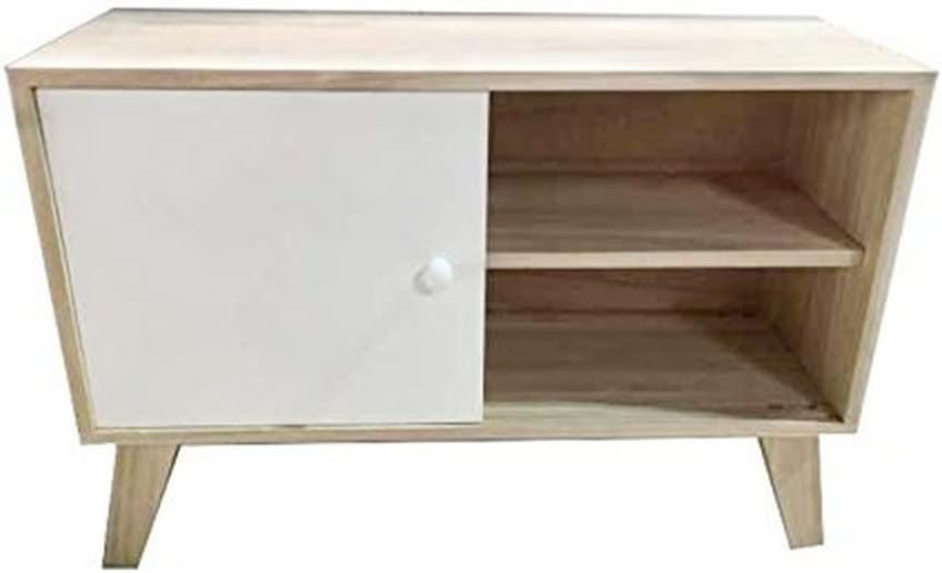 King Home Mobiletto In Legno Di Paulownia 70x25x49h cm a 2 Vani C/Antine Scorrevoli