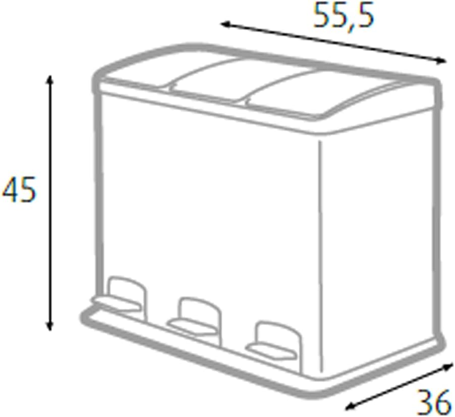 King Home Pattumiera 3x12 l per raccolta differenziata 55,5x36x45h cm con pedale