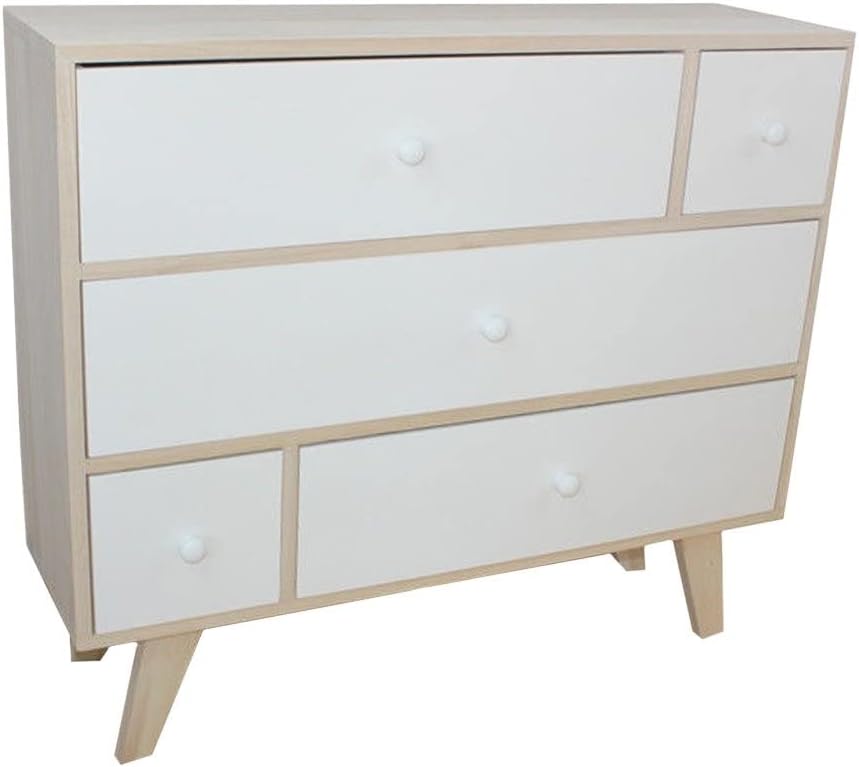 King Home Mobiletto In Legno Di Paulownia 80x25x69h cm 5 Cassetti (3 Grandi, 2 Piccoli)