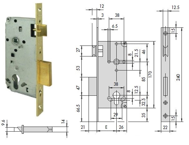 CISA SERRATURA 5C611-50 INF. X LEGNO S/CILINDRO
