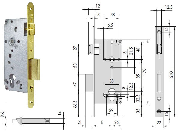CISA SERRATURA 5C631-40 INF. B.TONDO X LEGNO S/CILINDRO